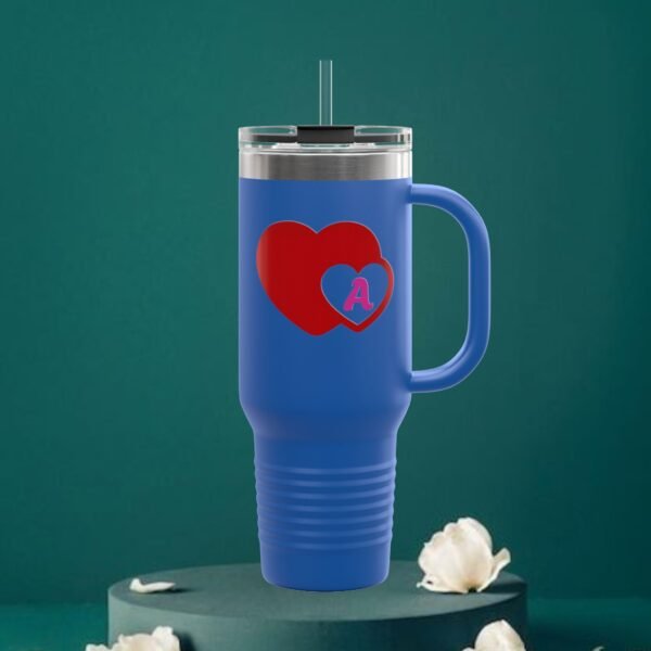 Love heart inside letter Tee (Customize first letter’s of your lover name ) Insulated Travel Mug, 40oz - Image 14