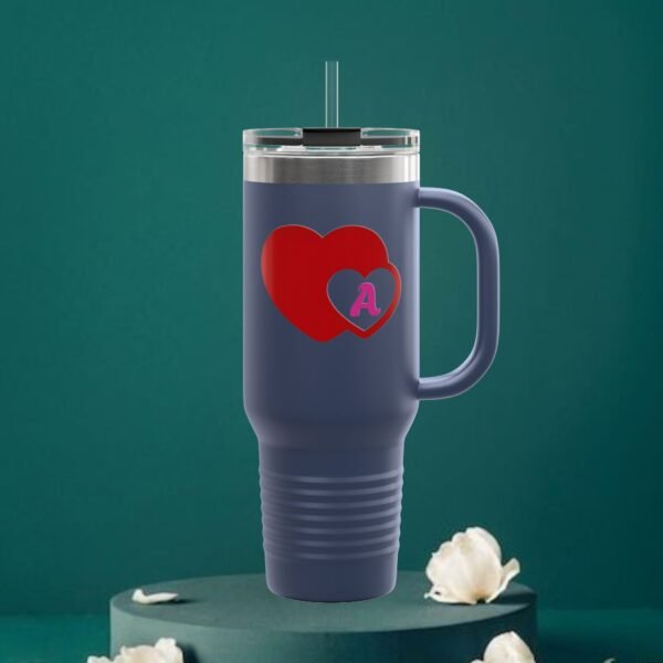 Love heart inside letter Tee (Customize first letter’s of your lover name ) Insulated Travel Mug, 40oz - Image 18