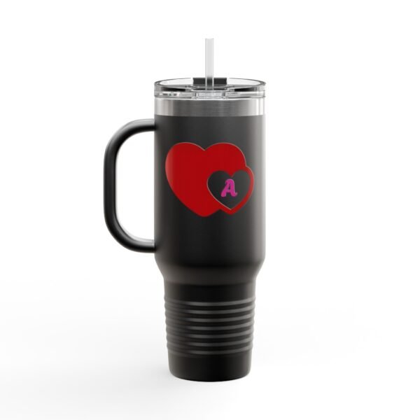 Love heart inside letter Tee (Customize first letter’s of your lover name ) Insulated Travel Mug, 40oz - Image 8