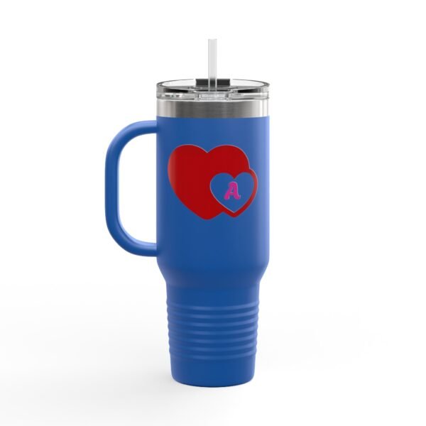 Love heart inside letter Tee (Customize first letter’s of your lover name ) Insulated Travel Mug, 40oz - Image 16