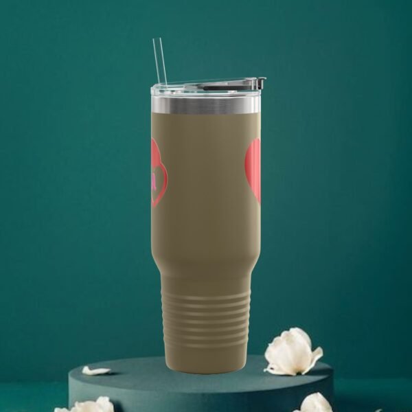 Love heart inside letter Tee (Customize first letter’s of your lover name ) Insulated Travel Mug, 40oz - Image 9