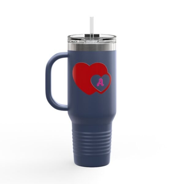Love heart inside letter Tee (Customize first letter’s of your lover name ) Insulated Travel Mug, 40oz - Image 20