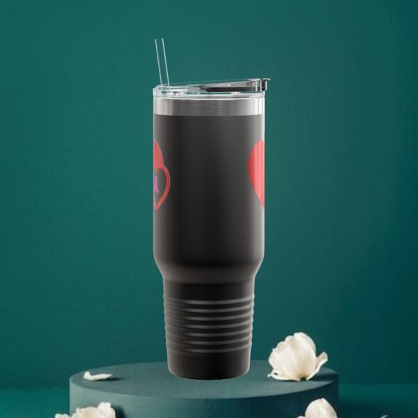 Love heart inside letter Tee (Customize first letter’s of your lover name ) Insulated Travel Mug, 40oz - Image 5