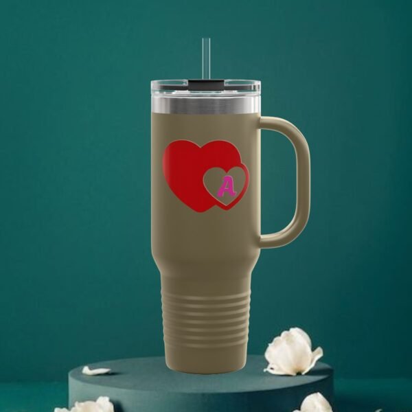 Love heart inside letter Tee (Customize first letter’s of your lover name ) Insulated Travel Mug, 40oz - Image 10