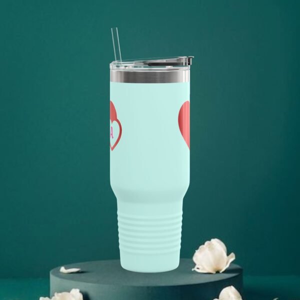 Love heart inside letter Tee (Customize first letter’s of your lover name ) Insulated Travel Mug, 40oz - Image 2