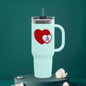Love heart inside letter Tee (Customize first letter’s of your lover name ) Insulated Travel Mug, 40oz