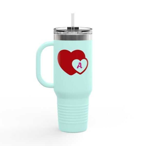 Love heart inside letter Tee (Customize first letter’s of your lover name ) Insulated Travel Mug, 40oz - Image 4