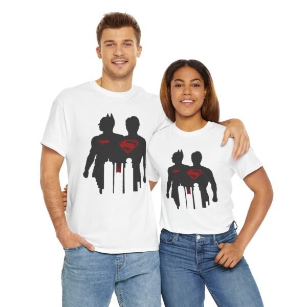 Superhero Silhouette Unisex Heavy Cotton Tee - Classic Batman & Superman Design - Image 9