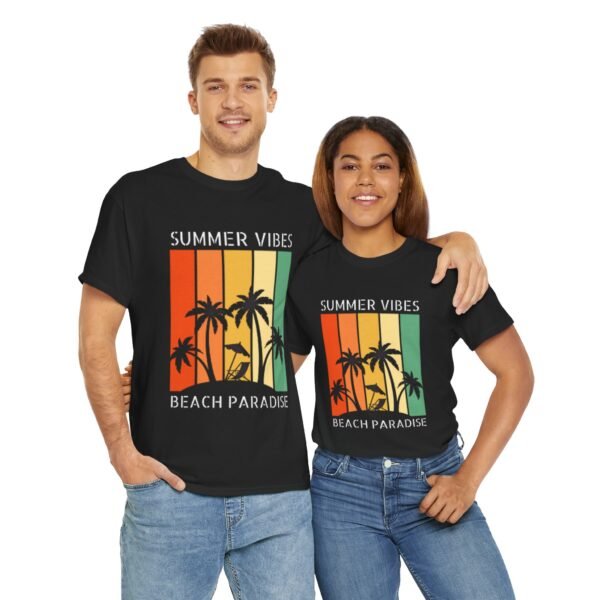 Summer Vibes Unisex Heavy Cotton Tee - Beach Paradise Design - Image 9