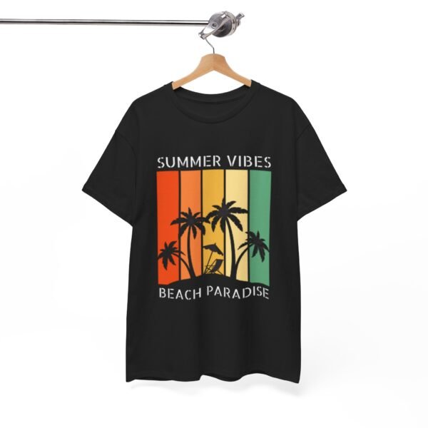 Summer Vibes Unisex Heavy Cotton Tee - Beach Paradise Design - Image 4