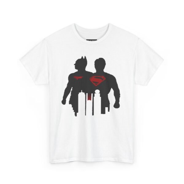 Superhero Silhouette Unisex Heavy Cotton Tee - Classic Batman & Superman Design - Image 2