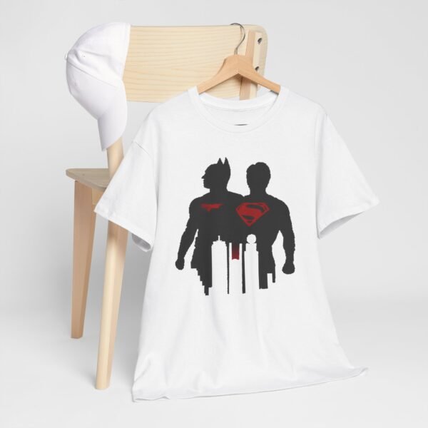 Superhero Silhouette Unisex Heavy Cotton Tee - Classic Batman & Superman Design - Image 5