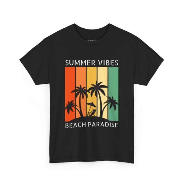 Summer Vibes Unisex Heavy Cotton Tee - Beach Paradise Design - Image 2