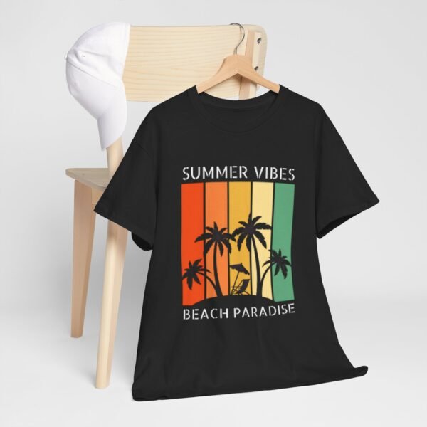 Summer Vibes Unisex Heavy Cotton Tee - Beach Paradise Design - Image 5