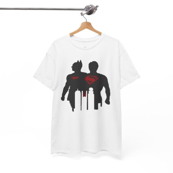 Superhero Silhouette Unisex Heavy Cotton Tee - Classic Batman & Superman Design - Image 4